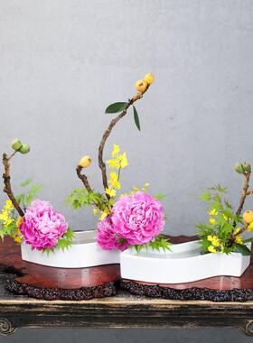 小原流花器曲型s型日式花道组合盘创意陶瓷花盆花艺插花入门器皿