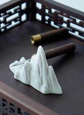 白瓷假山小摆件创意微景观鱼缸多肉造景陶瓷客厅玄关中式装饰品摆
