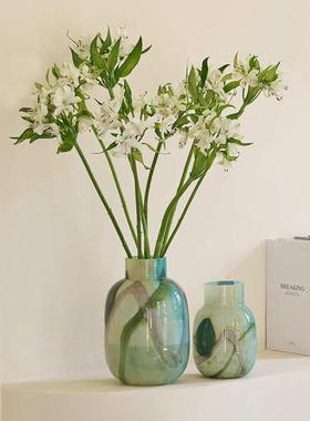 轻奢流体彩色水墨大肚玻璃花瓶摆件客厅插花电视柜餐桌家居装饰品