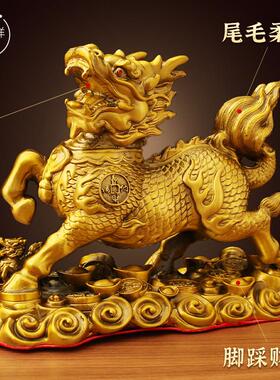 黄铜祥瑞麒麟摆件一对戏珠麒麟送子客厅卧室玄关酒柜工艺品摆件设