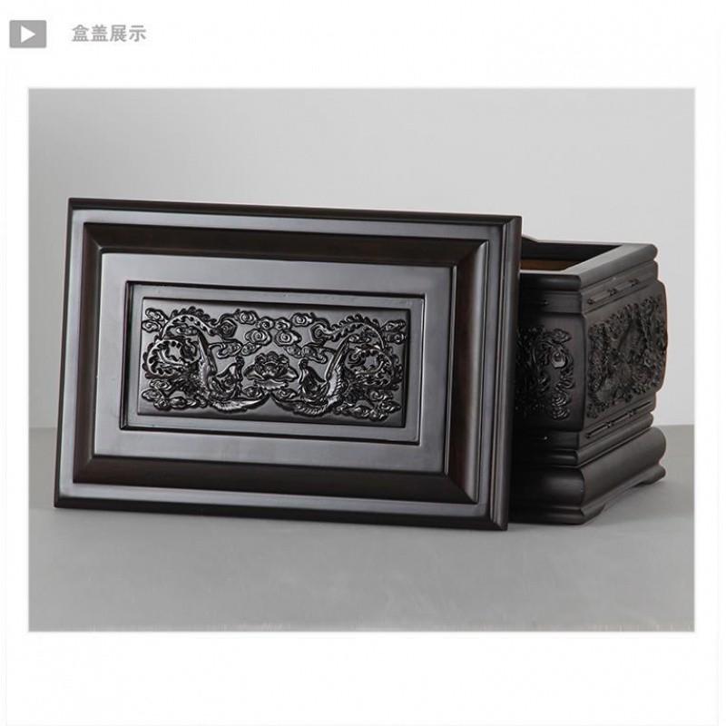 高档实木骨灰盒防潮寿盒黑檀木凤宫龙宫款式黑紫檀木棺材殡葬用品 - 图2
