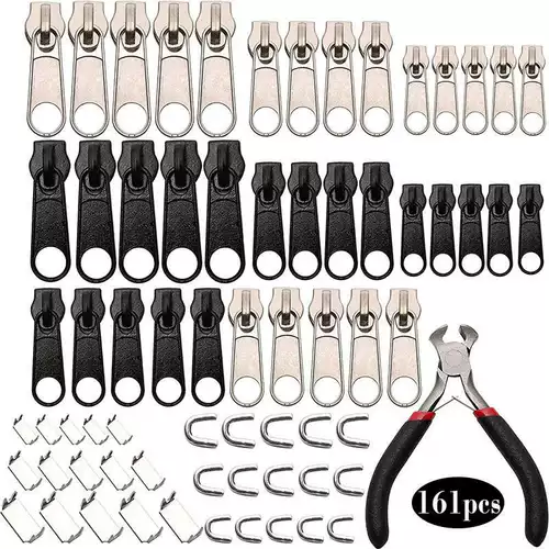 Запасные части для молнии, 161 шт., язычок для молнии, держатель для молнии, ремонтный комплект для молнии с съемником для молнии, плоскогубцы для установки язычка