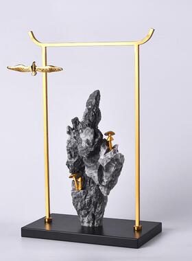 新中式风格树脂假山摆件水墨画山水风客厅玄关家居装饰品插花摆设