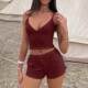 ສອງສິ້ນຊຸດແມ່ຍິງແຂງ Crop Cami Top & Bow Decor Shorts