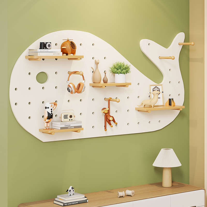 dz实木洞洞板墙上装饰隔板置物架书桌背景墙展示架挂板收纳挂架 - 图3