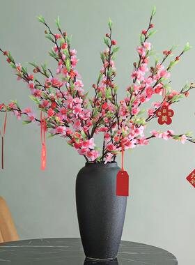 仿真梅花桃花干枝客厅桃花枝摆件餐桌装饰花摆设干花高档桌面摆花