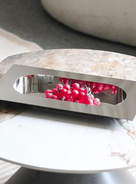 轻奢不锈钢长方形果盘轻奢高级感家用客厅样板房收纳托盘装饰摆件