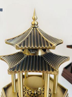 凉亭香炉禅意古亭香薰炉摆件黄铜香熏炉家居办公室装饰工艺品礼品