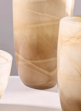 手工大口云雾纹理花瓶艺术花器摆件瓶高级感客厅民宿家居彩色花瓶