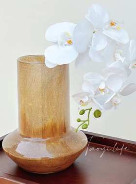 中古焦糖色渐变手工琉璃花瓶水养插花民宿软装饰品高级感家居摆件