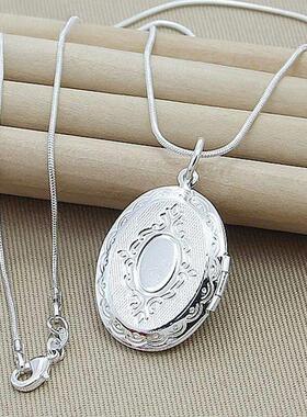 Silver Chain Necklace Silver jewelry Round Photo Locket Pend