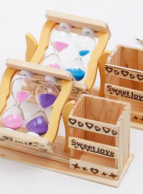 2流沙笔个筒沙漏 木生00制风制作笔筒 车学生日礼品 玻璃