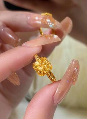 金色拉丝小方糖戒指女2025新款小众设计轻奢简约高级感手饰品