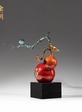 铜金岁月福禄安康葫芦金属工艺品黄铜福字葫芦摆件公司开业乔迁礼