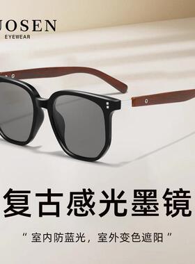 复古木纹变色太阳眼镜男款方形大框开车型男黑框偏光晒抗UV太阳眼