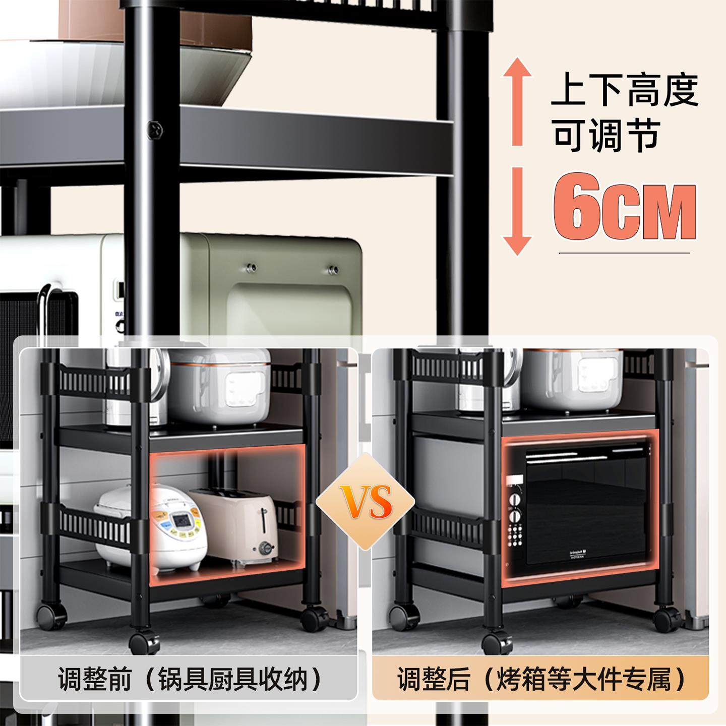 家用厨房夹缝落地置物架多层多功能微波炉烤箱收纳架杂物储物架子,淘宝优惠券,粉丝福利购,淘宝优惠卷