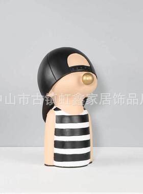 简约现代黑白条纹吹泡泡男孩摆件样板间客厅电视柜儿童房家居装饰