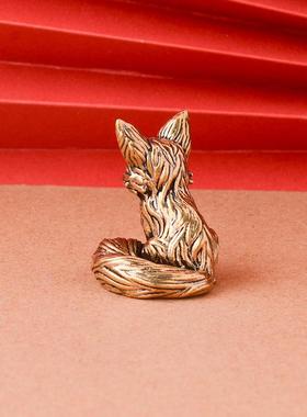 纯黄铜小狐狸摆件家居办公桌茶桌茶宠狐狸小铜器工艺品装饰品