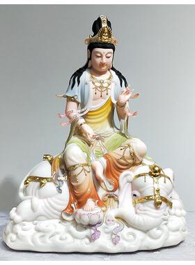 正品仙白色大理石文殊艳菩萨佛像家庭崇拜饰纯铜朴家庭装品彩绘花