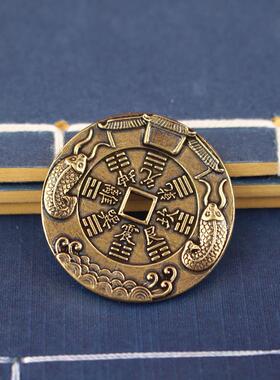 新款古法黄铜钱币仿古鱼跃龙门山鬼花钱钥匙扣配件吊坠山鬼钱