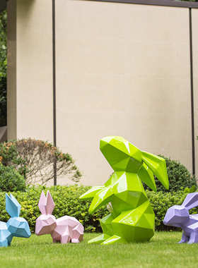 户外园林玻璃钢几何兔子雕塑抽象景观装饰小品大型售楼部落地摆件