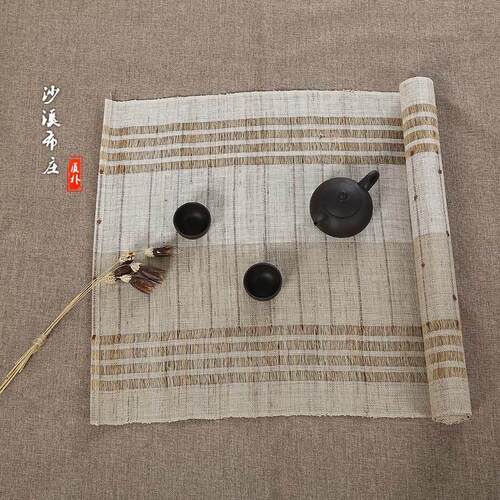 日式风格茶艺手工桌旗 茶席茶垫苎麻茶布餐旗功夫茶道配件茶巾布 - 图0