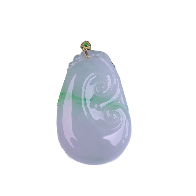Burmese natural authentic jadeite 18k gold buckle ice floating green flower high-end boutique jewelry flash shot Ruyi Jade Pendant