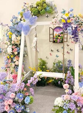 莫奈花园仿真花造景婚礼场景装饰订婚假花花墙婚庆花墙排花假花墙