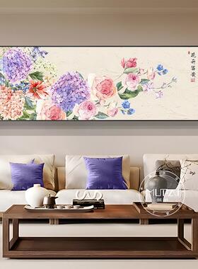 牡丹花客厅装饰画新中式沙发背景墙挂画高档大气横款卧室床头壁画