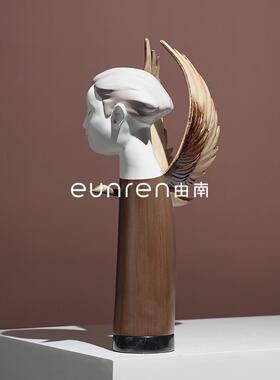 现代简约客厅侘寂风摆件样板房间售楼处人物天使雕塑软装饰品摆设
