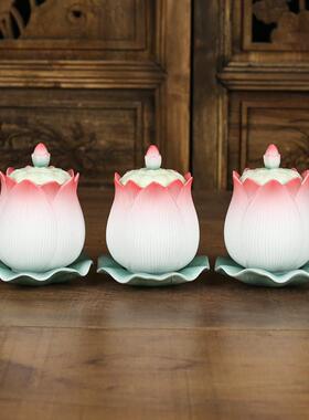 莲花圣水杯陶瓷供杯观音佛前净水杯佛水杯供奉家用陶瓷供水杯贡杯