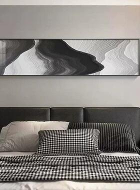 黑白灰艺术卧室挂画横版客厅装饰画现代简约画展长幅床头壁画极简