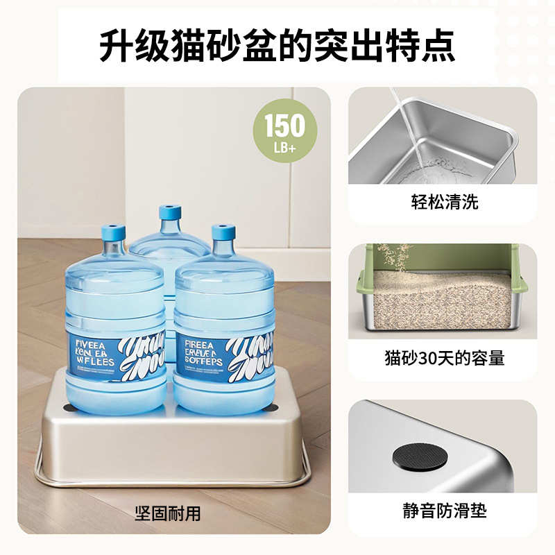 大号半封闭式猫砂盆可拆卸易清洗不锈钢猫咪宠物猫砂盆猫厕所 - 图2