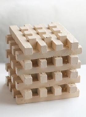 现代侘寂风摆件样板间民宿几何创意客厅书柜售楼处积木层叠装饰品