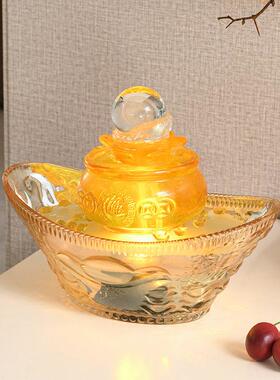 小型开业乔迁送礼风水轮流水器生财聚宝盆家居客厅前台玻璃品摆件