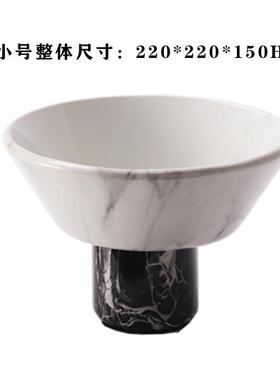 创意新中式现代简约售楼处样板间博古架黑白高脚树脂果盘艺术摆件