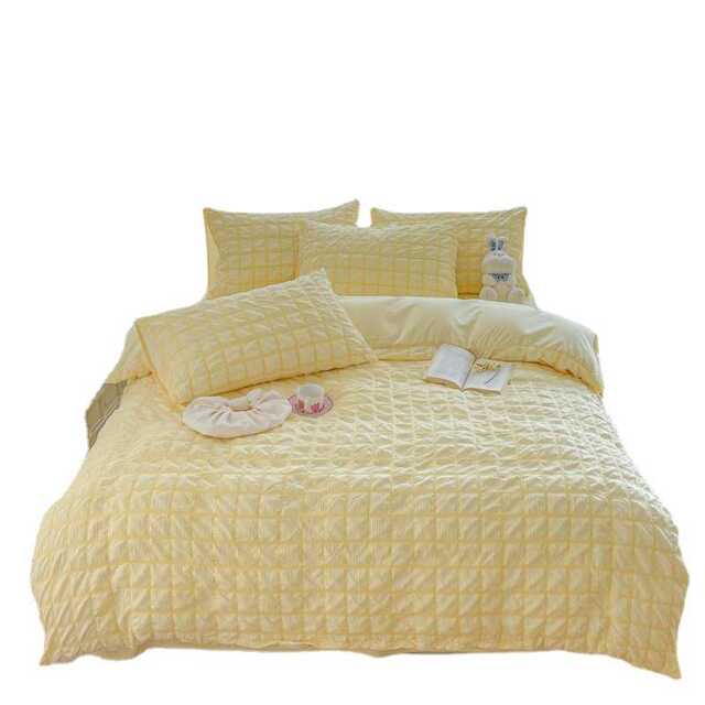 Girls' heart bubble yarn four-piece quilt cover bed sheet autumn and winter dormitory bedding simple quilt cover three-piece wholesale