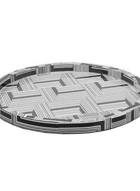 家居极简约黑白条纹托盘样板房客厅组合摆件茶几水果盘工艺品