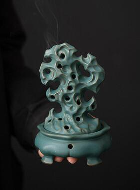 太湖石香炉陶瓷工艺品薰香小摆件倒流香薰炉创意家居香插香道文玩