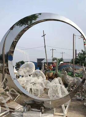 不锈钢圆环月亮雕塑几何形镂空创意雕塑不锈钢公园广场水景摆件