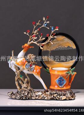 创意招财鹿摆件解压流沙画笔筒收纳摆设客厅家居办公室桌面装饰品