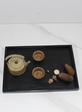 新中式创意简约橡木托盘轻奢纯色家用茶杯收纳盘高级托盘装饰摆件