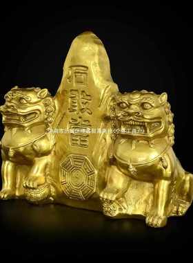 铜泰山石敢当室内室外化路冲摆件 铜双狮石敢当 铜狮子摆件