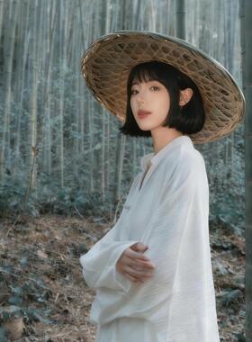 手工竹编遮阳帽女夏季防晒大檐帽编织草帽度假拍照中国舞斗笠帽子