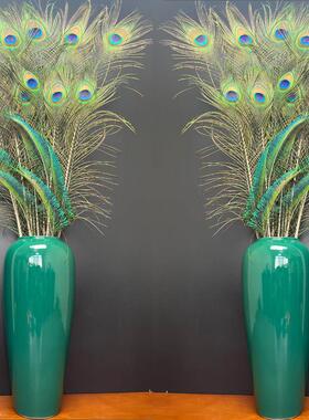 新中式陶瓷花瓶家居摆饰纯天然真孔雀羽毛客厅卧室婚庆装饰品