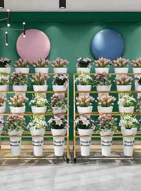 花店鲜花展示架多层阶梯花架可移动铁艺花架花店多功能花桶展示架