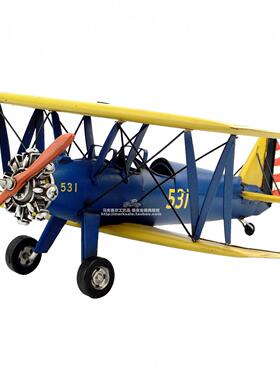 1941年波音PT-17教练机 复古铁艺飞机模型装饰工艺品创意手工摆设