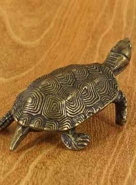 新款黄铜复古乌龟家居办公桌面小摆件实心文玩茶宠镇纸笔架