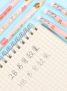 小树苗樱花限定款铅笔六角杆HB小学生考试绘画2B书写送橡皮削笔器