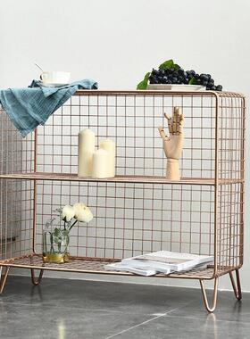 斯堪的纳维亚金铁网储物架客厅沙发入口阳台床边多层储物架地板站